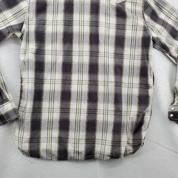 GPH Supply Co. Shirt Men's Pearl Snap Up Long Roll-Tab Sleeve Plaid Gray Medium - Picture 10 of 12